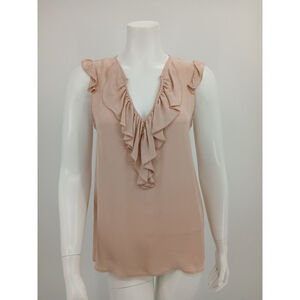 Theory Womens Silk Sleeveless Ruffle Nalena Top Size S Beige Pink